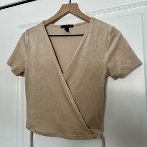 Forever 21 Soft Velvet Plunge Neck Tie-waist Short Sleeve Crop Top